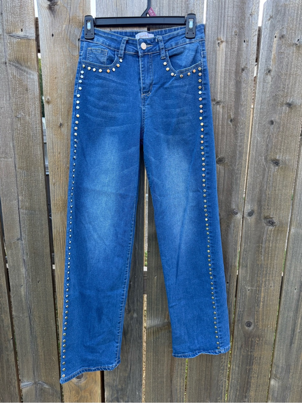 BAMBOO Blue Stud-Trim Wide Leg Jeans size 7 juniors